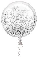 Folienballon rund weiß Schnörkel Zur Kommunion