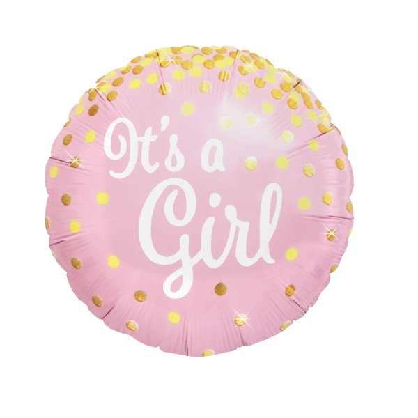 Folienballon rund rosa Punkte gold It´s a Girl 46cm