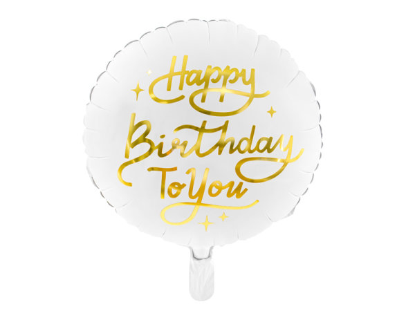 Folienballon rund weiß Happy Birthday gold 45cm
