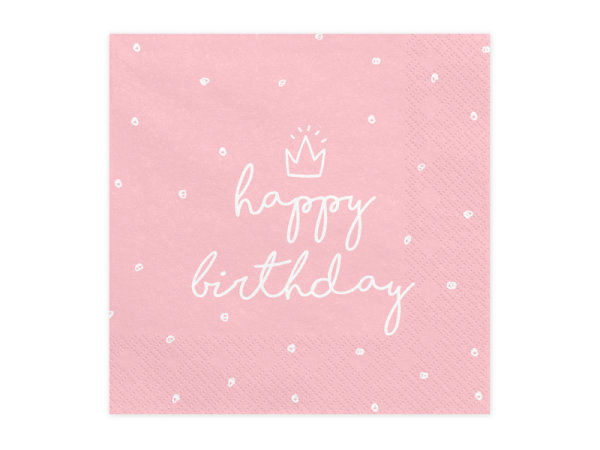 20x Serviette rosa Happy Birthday weiß