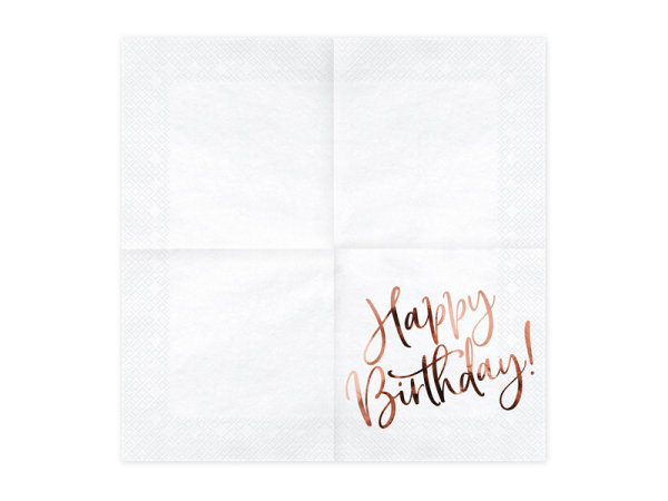 20x Serviette weiß Happy Birthday rosegold