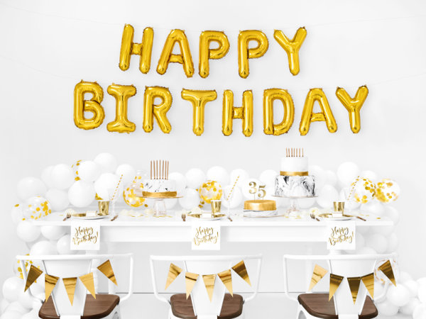 20x Serviette weiß Happy Birthday gold