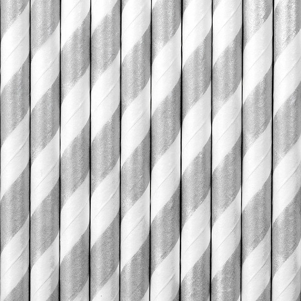 10x Papierstrohhalm Streifen weiß grau