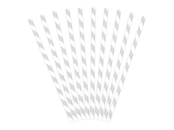 10x Papierstrohhalm Streifen weiß grau