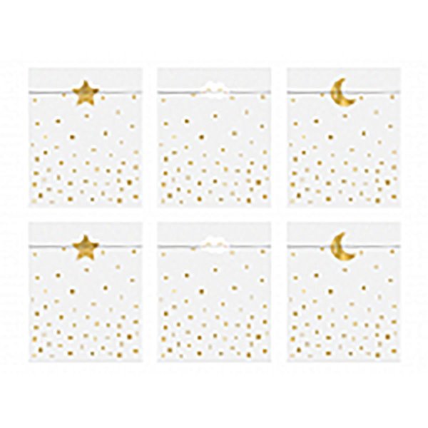 6x Tüte weiß gold Punkte Sterne Monde Sticker