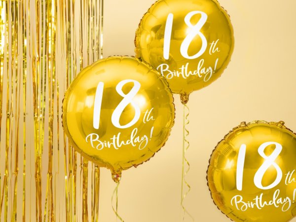 Folienballon rund gold Nr. 18 Birthday 45cm