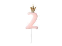 Kerze Zahl Nr. 2 mit Krone rosa 9,5cm