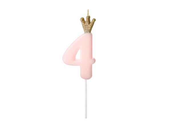 Kerze Zahl Nr. 4 mit Krone rosa 9,5cm