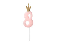 Kerze Zahl Nr. 8 mit Krone rosa 9,5cm
