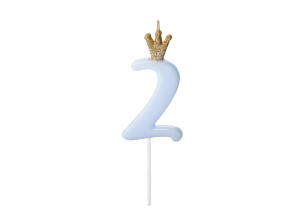 Kerze Zahl Nr. 2 mit Krone blau 9,5cm