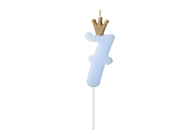 Kerze Zahl Nr. 7 mit Krone blau 9,5cm