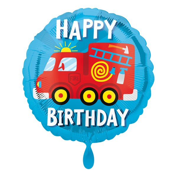 Folienballon rund blau Happy Birthday Feuerwehr 45cm