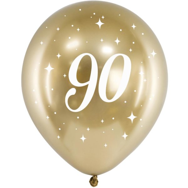 6x Latexballon Glossy Zahl Nr. 90 gold 30cm