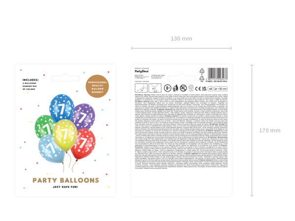 6x Latexballon Strong Zahl Nr. 7 bunt metallic 30cm