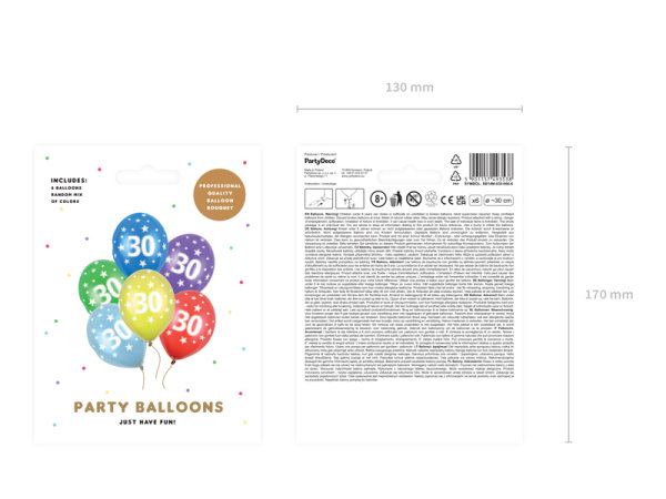 6x Latexballon Strong Zahl Nr. 30 bunt metallic 30cm