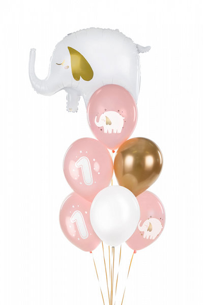 6x Latexballon Strong 1. Geburtstag rosa weiß gold 30cm