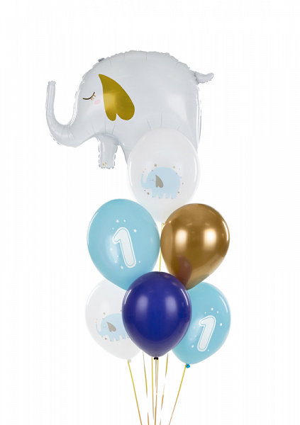 6x Latexballon Strong 1. Geburtstag hellblau weiß gold 30cm