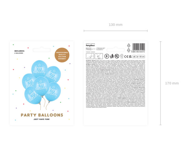 6x Latexballon Strong Happy Birthday hellblau pastell 30cm