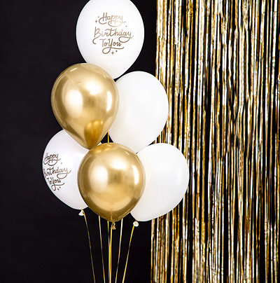 6x Latexballon Strong Happy Birthday to you weiß gold 30cm