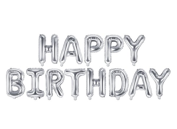 Folienballon Schriftzug Happy Birthday silber 340x35cm
