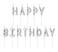13x Kerze Buchstaben Happy Birthday silber 7cm