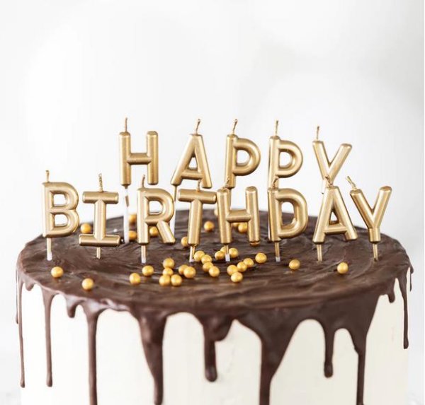 13x Kerze Buchstaben Happy Birthday gold 7cm