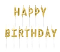 13x Kerze Buchstaben Happy Birthday gold 7cm