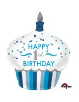 Folienballon Cupcake blau schillernd 1. Geburtstag silber...