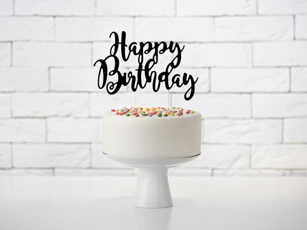 Cake Topper Happy Birthday schwarz 22,5cm
