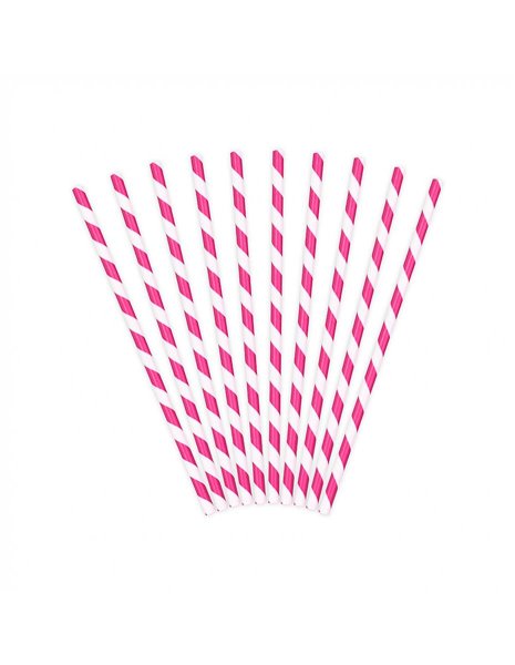 10x Papierstrohhalm pink weiß gestreift
